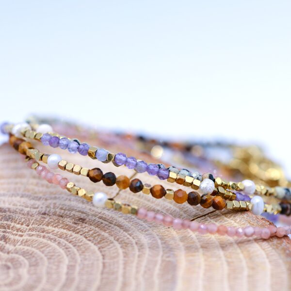 Bracciale Angel (occhio di tigre, ametista, quarzo rosa, diaspro dalmatato)