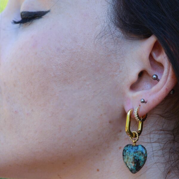 Heart Stone Earrings (Rose Quartz/African Turquoise/Sodalite) - Image 2