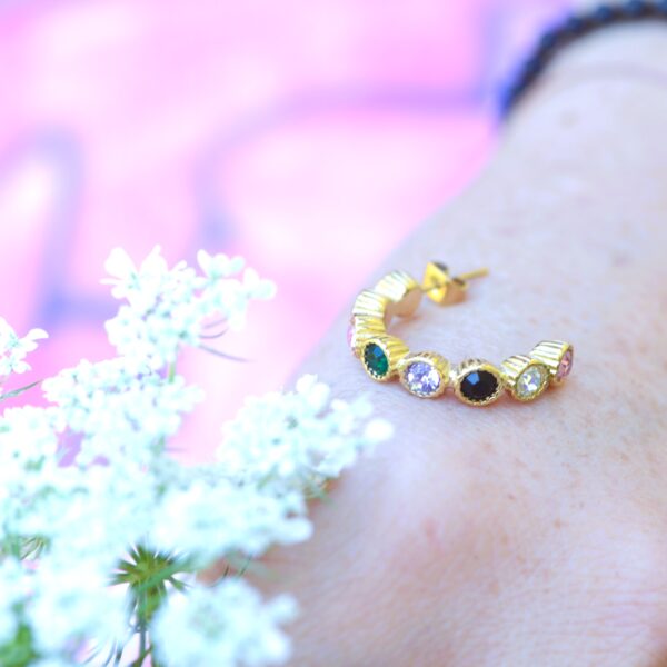 Creole earrings with colorful rhinestones - Image 4