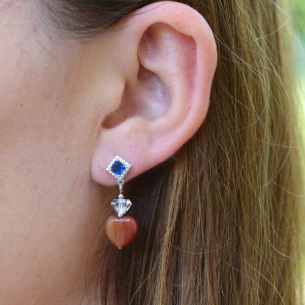 Orecchini Zircone blu e Corniola✨Argento 925