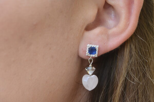Blue Zircon and Rose Quartz Earrings🩷Silver 925 - Image 2