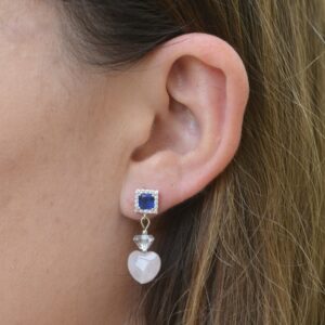 Blue Zircon and Rose Quartz Earrings🩷Silver 925