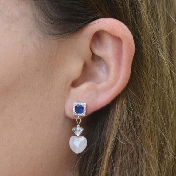 Blue Zircon and Rose Quartz Earrings🩷Silver 925