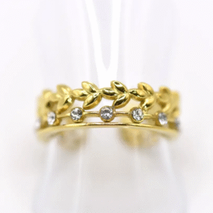 Anello foglie dorate e strass