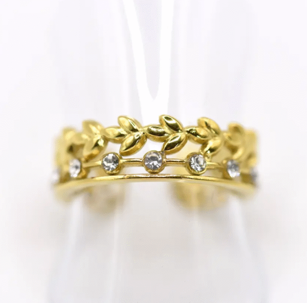 Gold leaf and rhinestone ring
