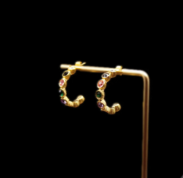 Creole earrings with colorful rhinestones - Image 6