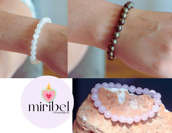 Bracciale di Selenite/Pirite/Quarzo Rosa (8mm) - elastico🤍
