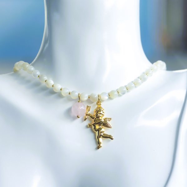 Collana Chiama l'Angelo💞con perle di conchiglia e quarzo rosa